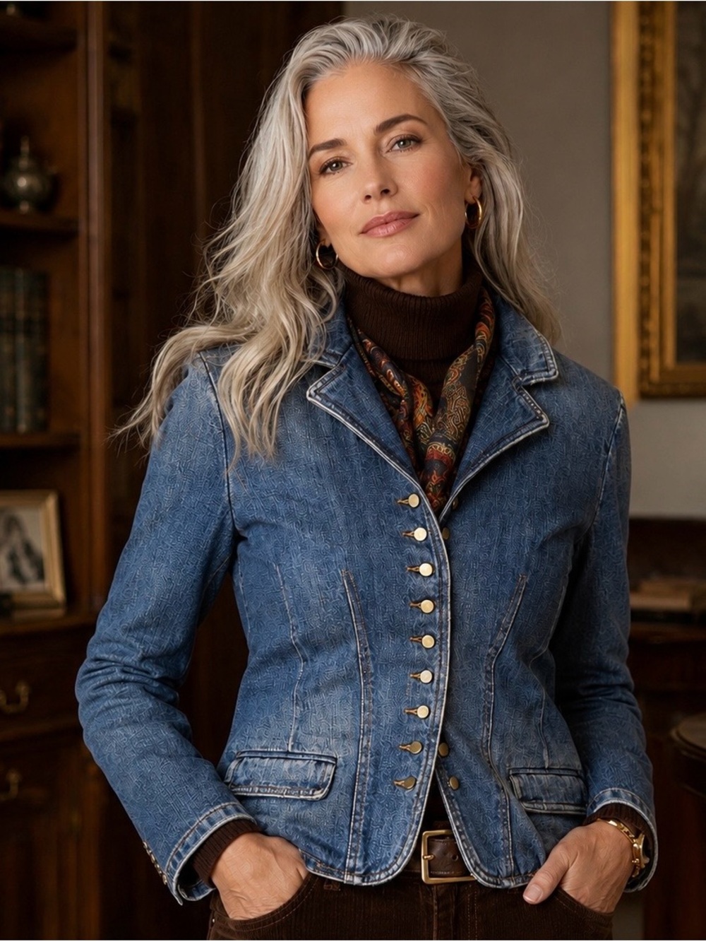 Lauren Jeans Co. Ralph Lauren | Pearl Button Denim Blazer Jacket | Size M